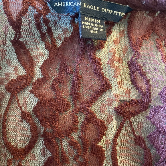 American Eagle Women's Elegant Lace Detail Top in Burgundy - Picture 4 of 4